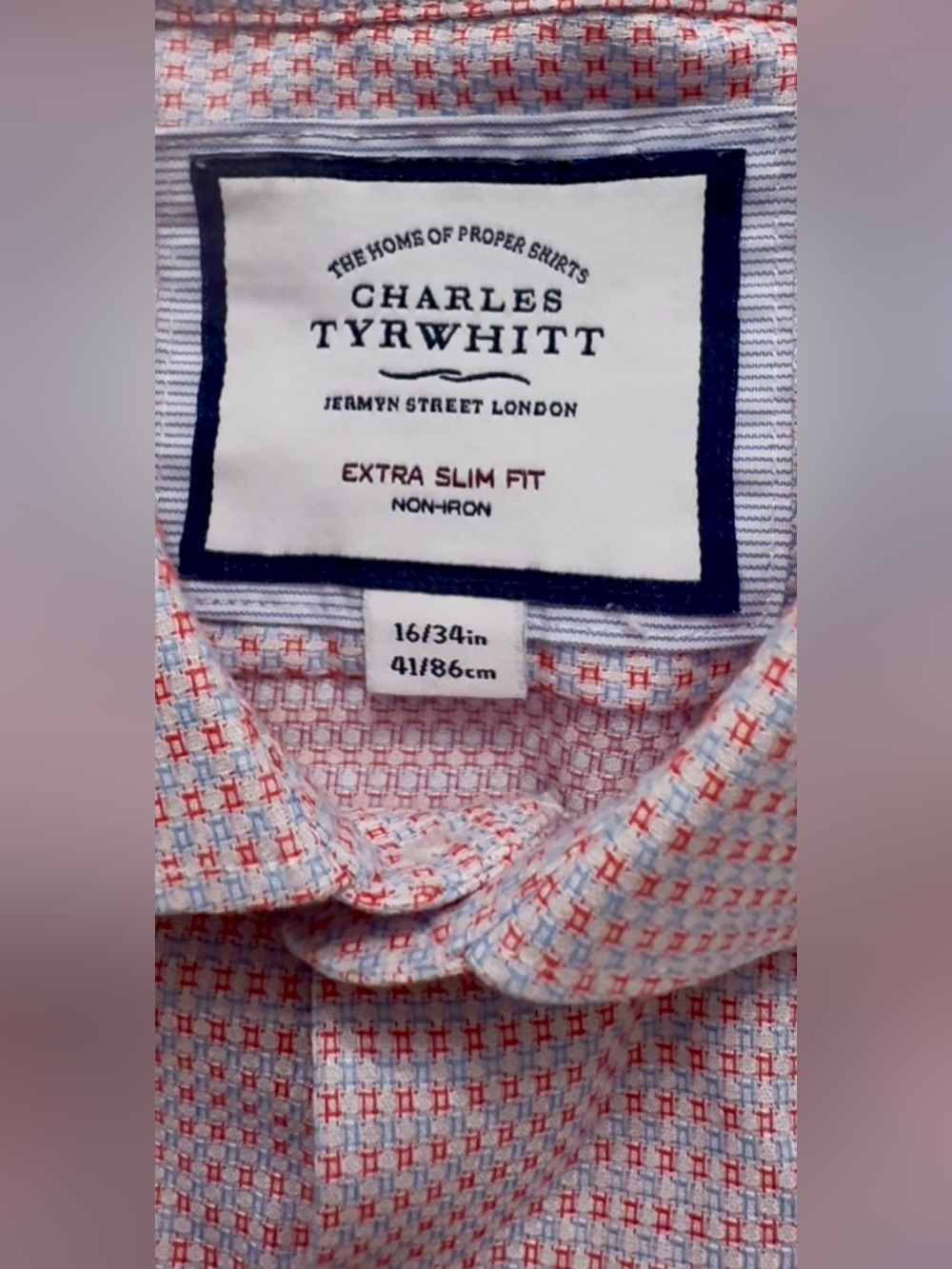 Charles Tyrwhitt Extra Slim Fit Non-Iron Dress Shirt 16/34 Geometric